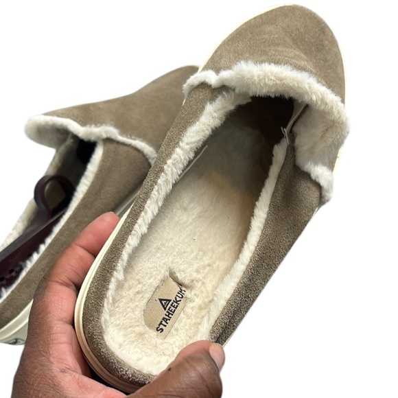 Staheekum Cozy Camp Mule Stone Tan Suede Loafers with Furry Collar Size 10 - Picture 6 of 9